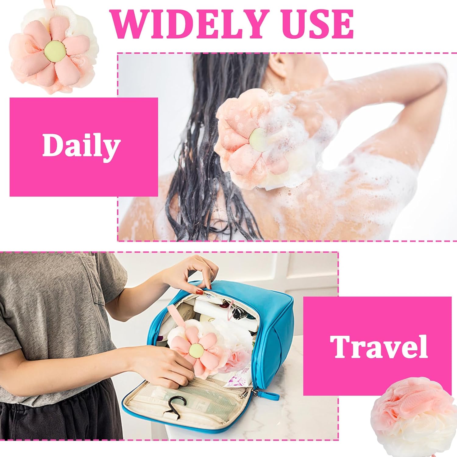 2PCS Cute Flower Bath Sponges Loofah Mesh Pouf Body Scrubber Exfoliating Shower Sponge for Women Shower Puff Soft Loofah Sponge Ball Bath Sponge for Sensitive Skin in Beauty Bathing Accessories - Image 7