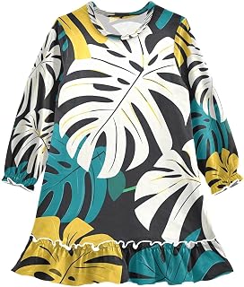 Camisones para niñas de 3 a 10 años, color verde y amarillo, hojas de Monstera