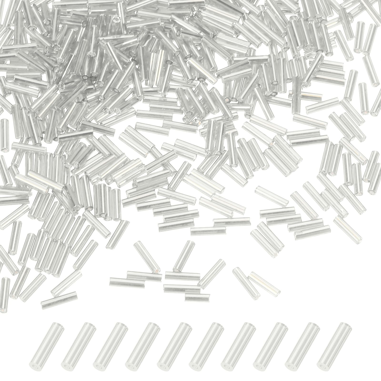 M METERXITY 1800-Pack Bugle Beads, 2x6mm Embroidery Craft Glass Bugle Tube Seed Beads for DIY Craft/Bracelet/Necklaces [Silver]