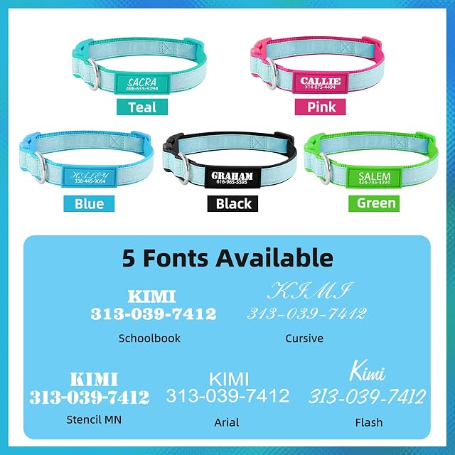 Foto 5 de 8 de Collar luminoso personalizado para perro con placa de nombre, collar de nailon que brilla en la oscuridad