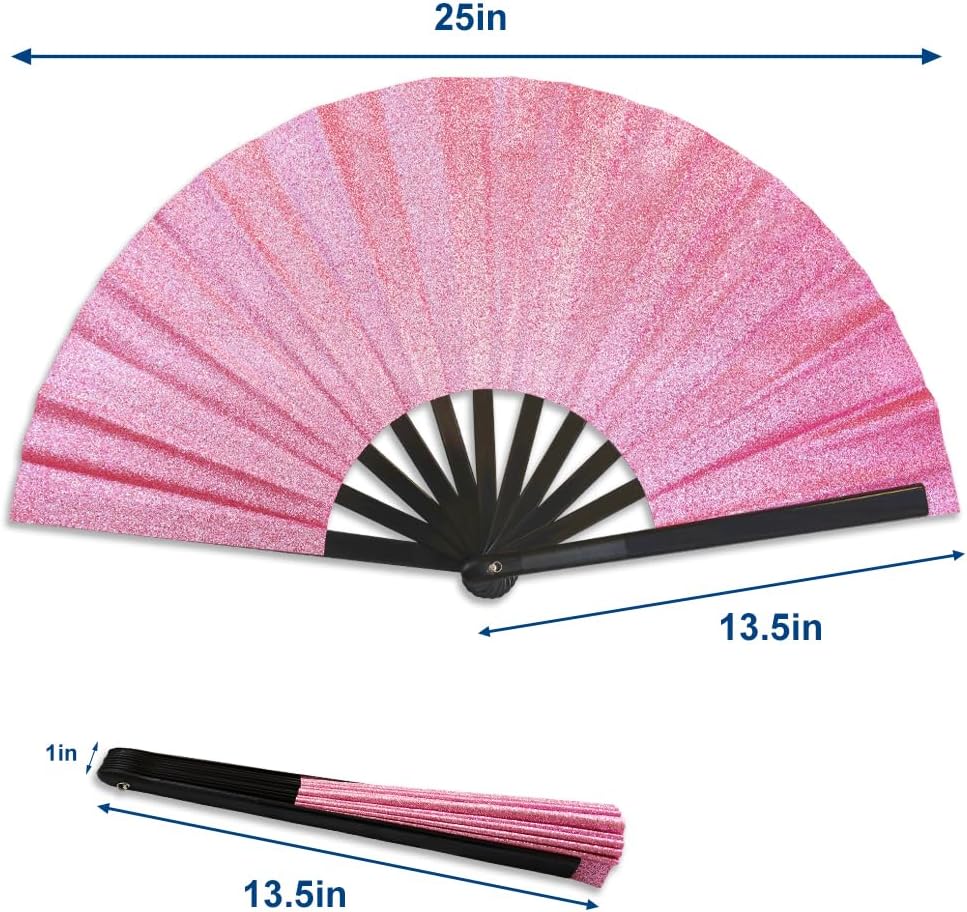 Infinity Republic Glitter Pink Hand Fan X-Large Clacking Hand Fan - For Events, Raves, Parties, and More - Indoor & Outdoor Use