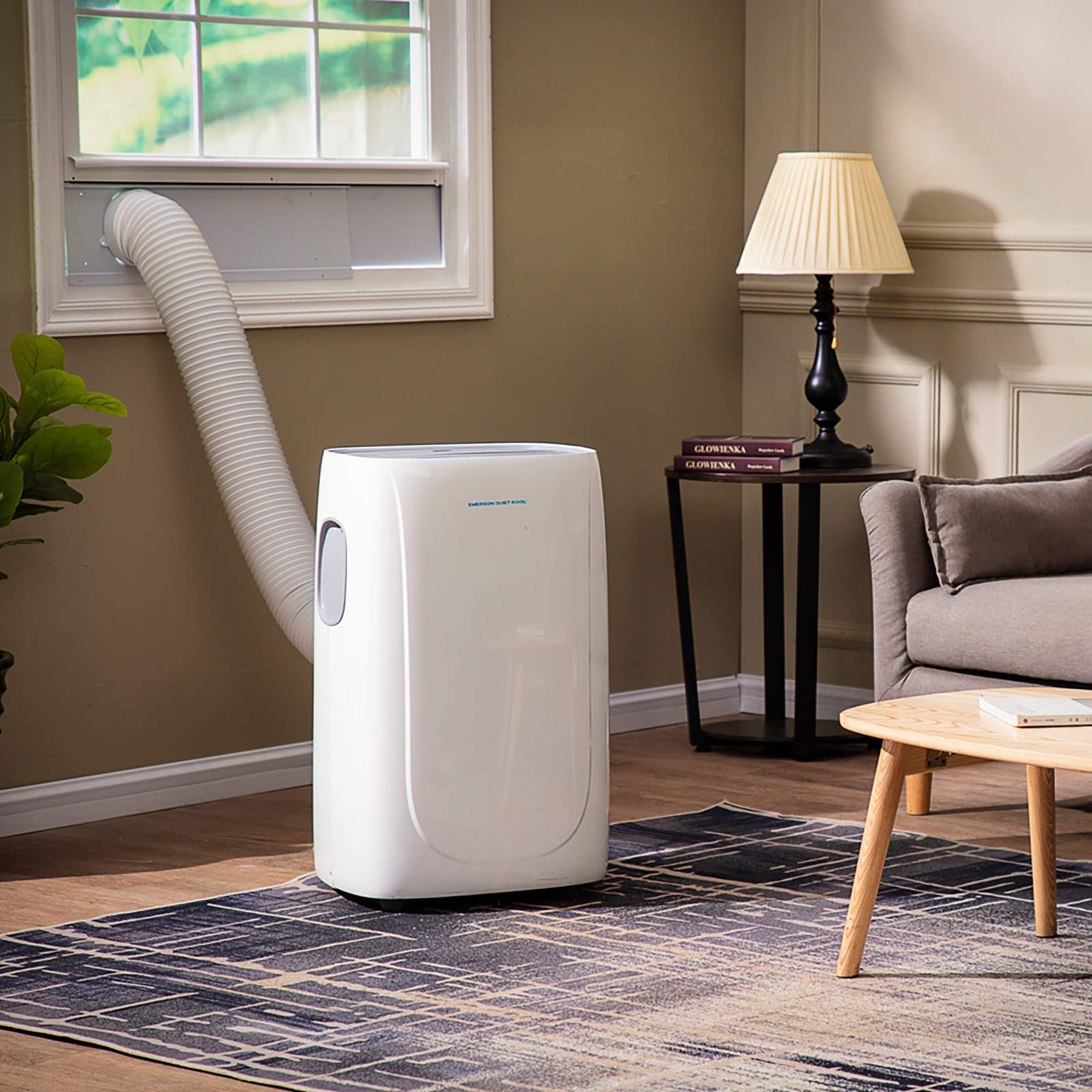 Emerson Quiet Kool14,000 BTU Portable Air Conditioner with Dehumidifier for Living Rooms, 115V, Quiet Portable AC for Rooms up to 550 Sq. Ft. with 3 Speeds, Remote Control, and 24-Hour Timer, White