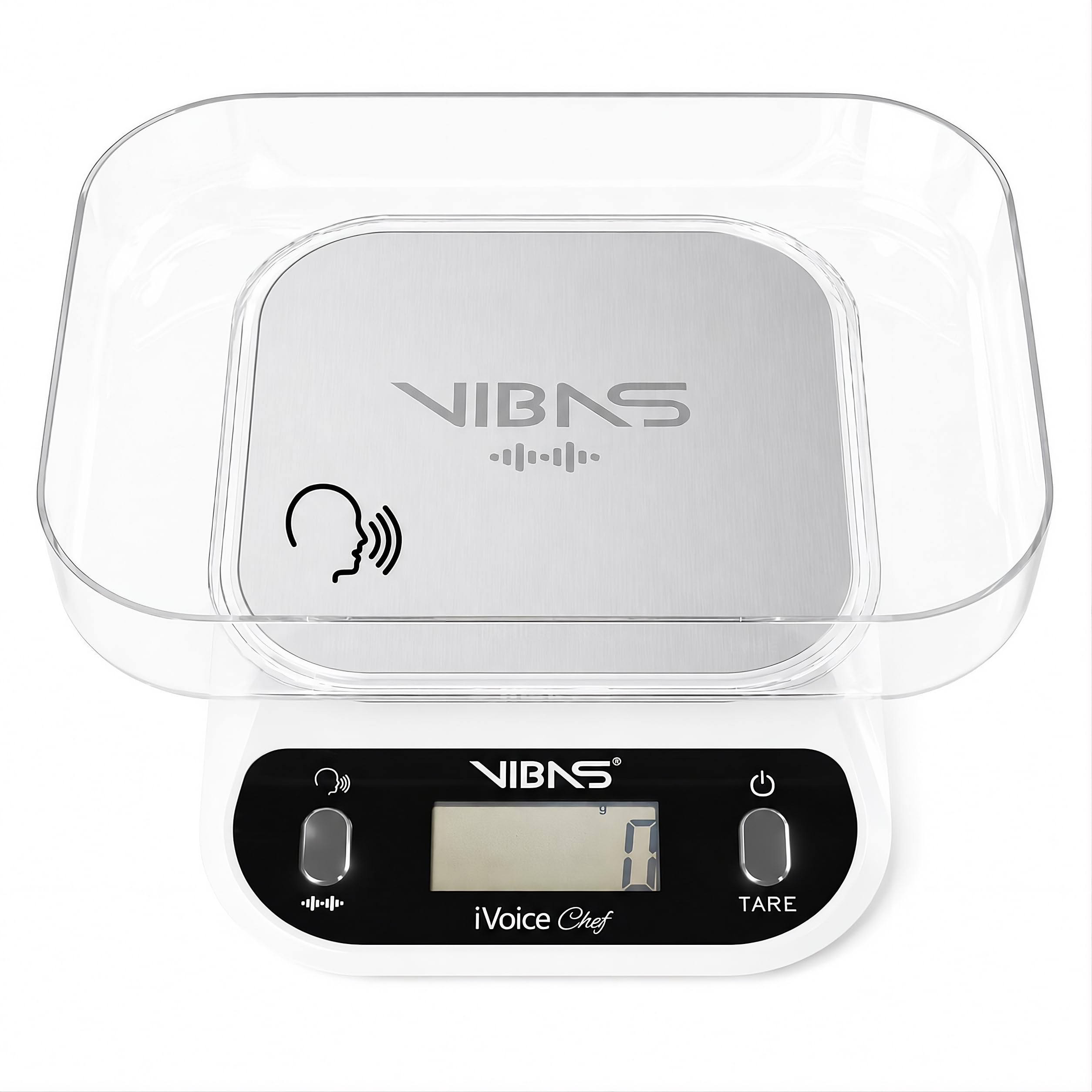 Bilancia da Cucina Parlante VIBAS iVoice Chef con Ciotola, 5 Lingue, Portata 10 kg