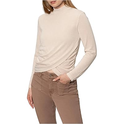 Sanctuary Long Sleeve Draped Mock Neck mother of pearl