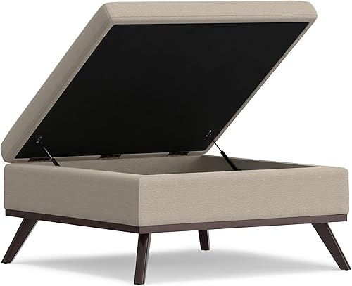 Vista 123 de SIMPLIHOME Owen - Otomana rectangular pequeña de 36 pulgadas de ancho de mediados de siglo en piel sintética vegana negra envejecida, montada