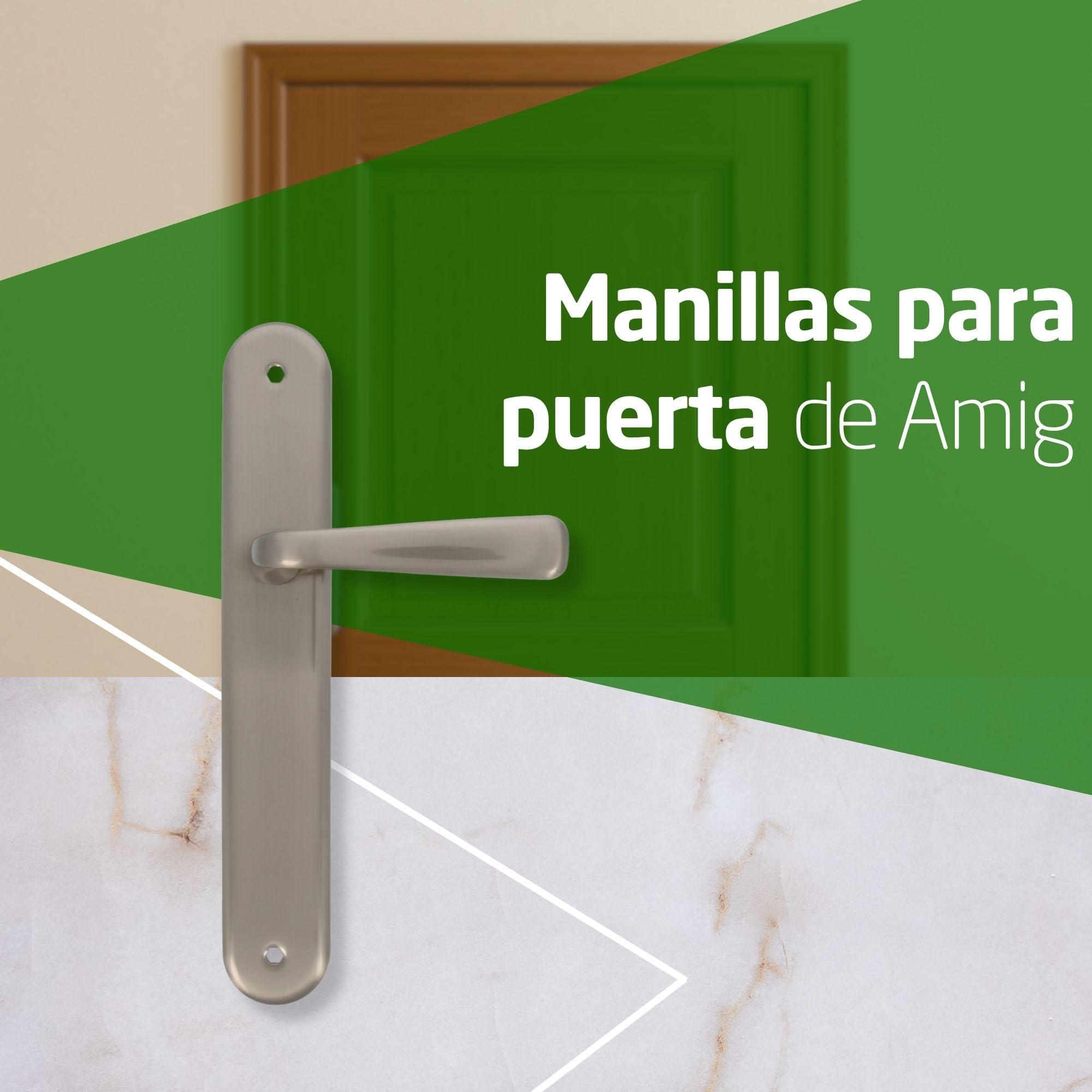 Amig - Juego de Manillas de Placa de Latón, Modelo 252P, Medida: 250 X 40 mm, Cuadradillo de 8 mm, Incluye tornillería, Acabado: Cromado mate