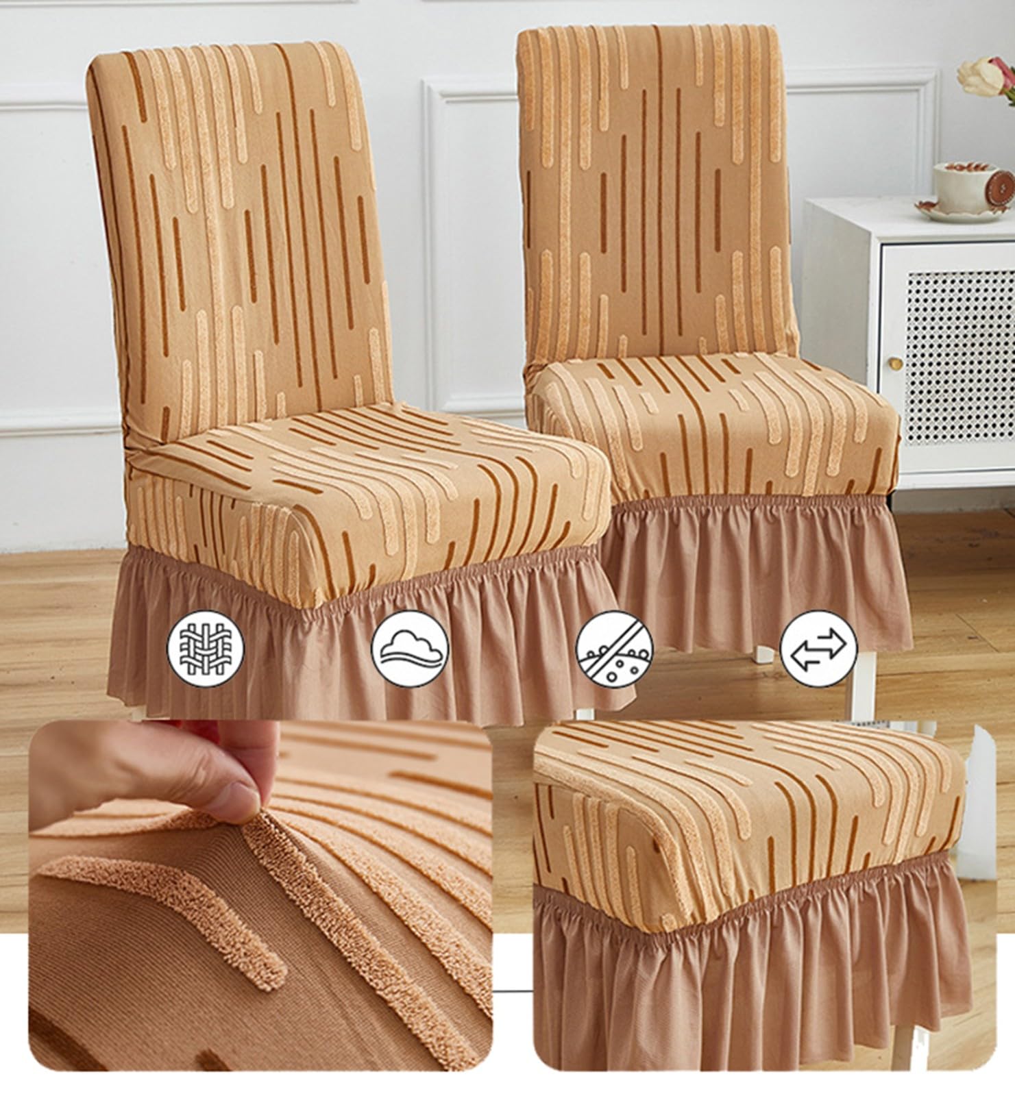 Fundas para Sillas de Comedor con Faldón,Funda Silla de Comedor Pack de 2/4/6 | Elásticas Fundas Protectoras para Sillas de Cocina,Universales Cuatro Estaciones(Gray,4Pcs)