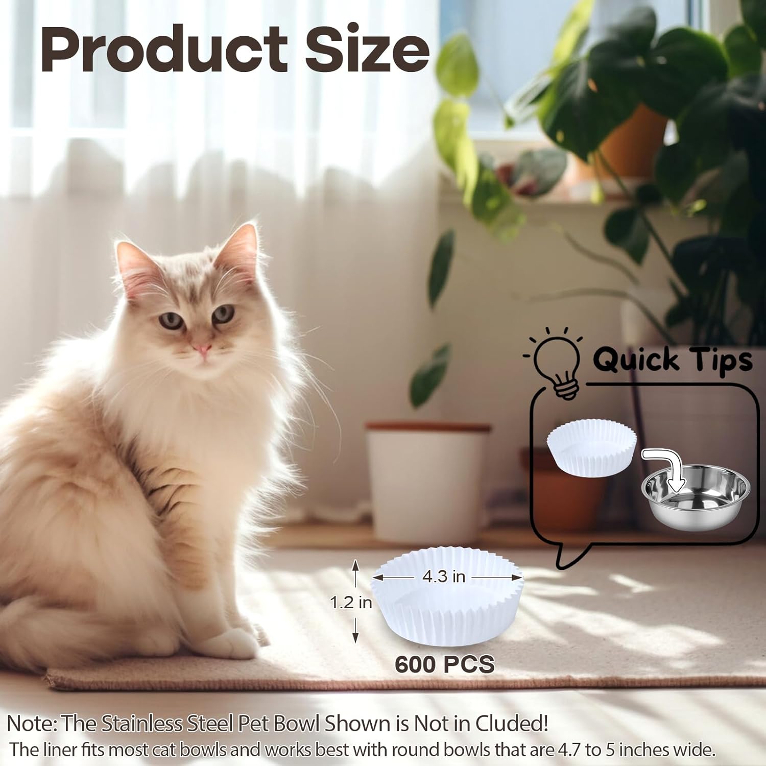 600 Pcs Disposable Cat Bowls Liners Bulk Disposable Cat Food Bowl Liners Disposable Pet Bowls Liners for Puppy Kitten Small Dogs Cats Small Paper Bowls Liners for Dry and Wet Food (White)