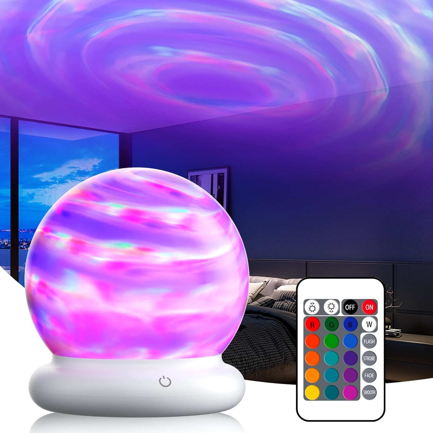 HODANS Northern Lights Planet Projector Light, 16 Colors Lighting Galaxy Projector Sensory Lights, Planet Light for Kids, Dynamic Atmosphere Lighting, Best Gifts for Christmas (White)