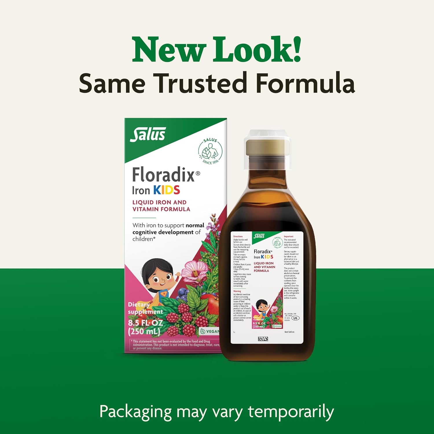 Salus Floradix Iron Kids - Liquid Iron & Vitamin Formula - Children's Supplement with C & B Vitamins - Vegan - Raspberry-Vanilla Flavor - 8.5 fl oz