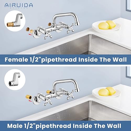 Vista 39 de Airuida Grifo de cocina de níquel cepillado para montaje en pared, boquilla de 8 pulgadas, montaje en pared, grifo de fregadero de lavandería
