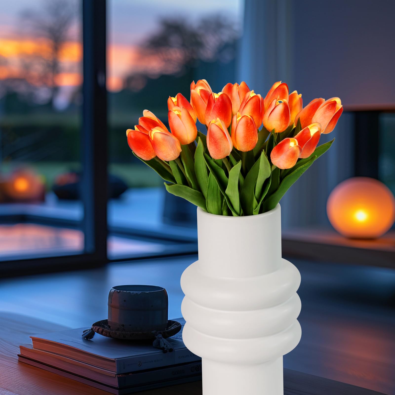 HOMESEASONS 20 Stück Tulpenstrauß-Lampen, künstliche Blumen, Nachtlicht, fühlt sich echt an, Tulpen-Nachtlampe, LED-Blumenlicht für Zuhause, Küche, Dekoration (Hot Pink)