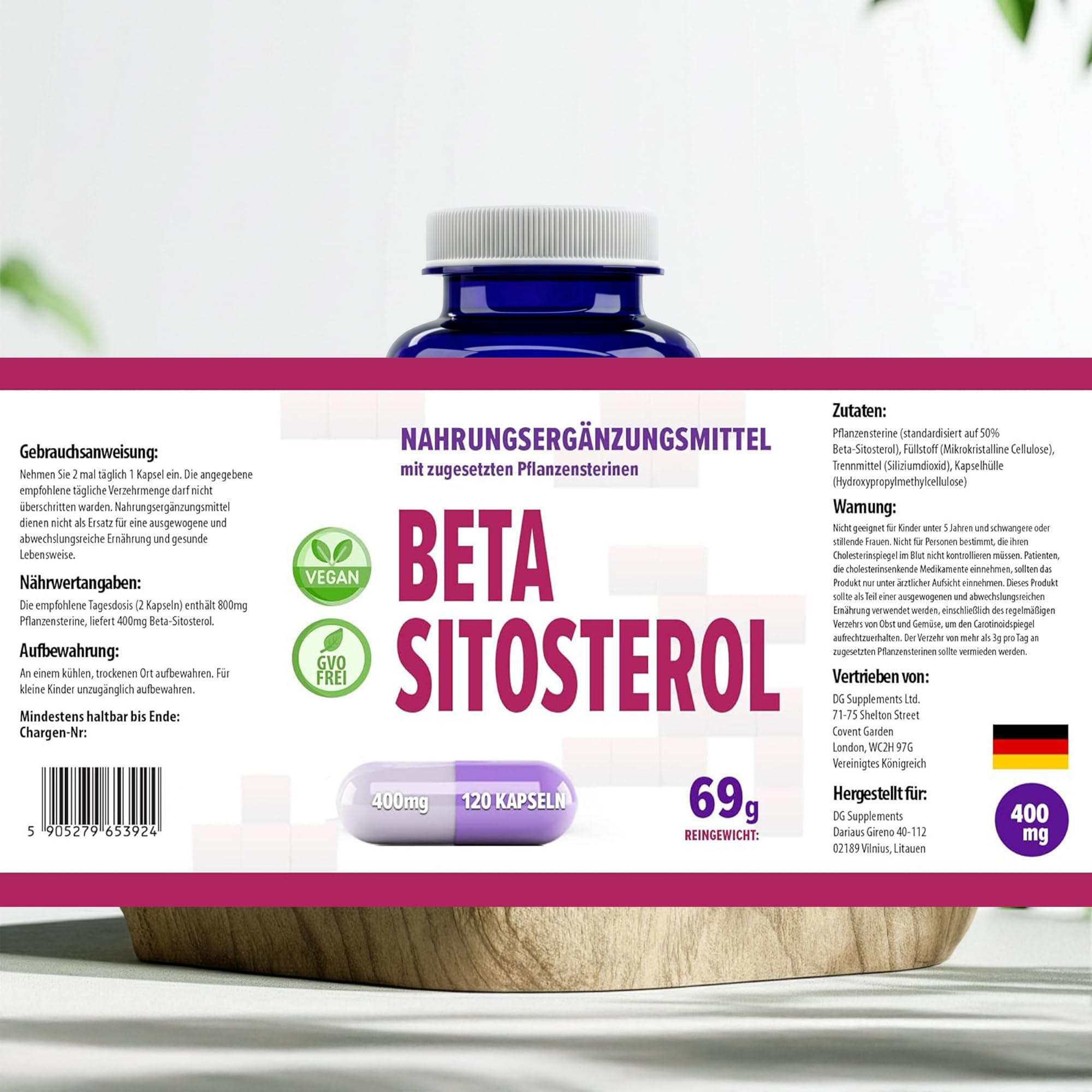 Hepatica Beta-Sitosterol 400 mg täglich | aus 800 mg Pflanzensterolen | 120 vegane Kapseln | GMP & Laborgeprüft