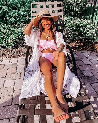 Moss Rose Womens Bathing Suit Cover Up 3/4 Sleeve Mesh Swimsuit Coverup Long Floral Beach Lace Kimono Cardigan