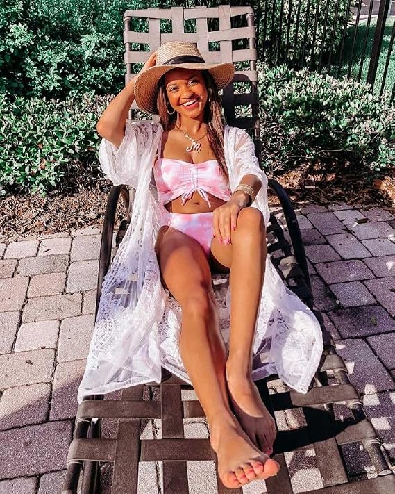 Moss Rose Womens Bathing Suit Cover Up 3/4 Sleeve Mesh Swimsuit Coverup Long Floral Beach Lace Kimono Cardigan