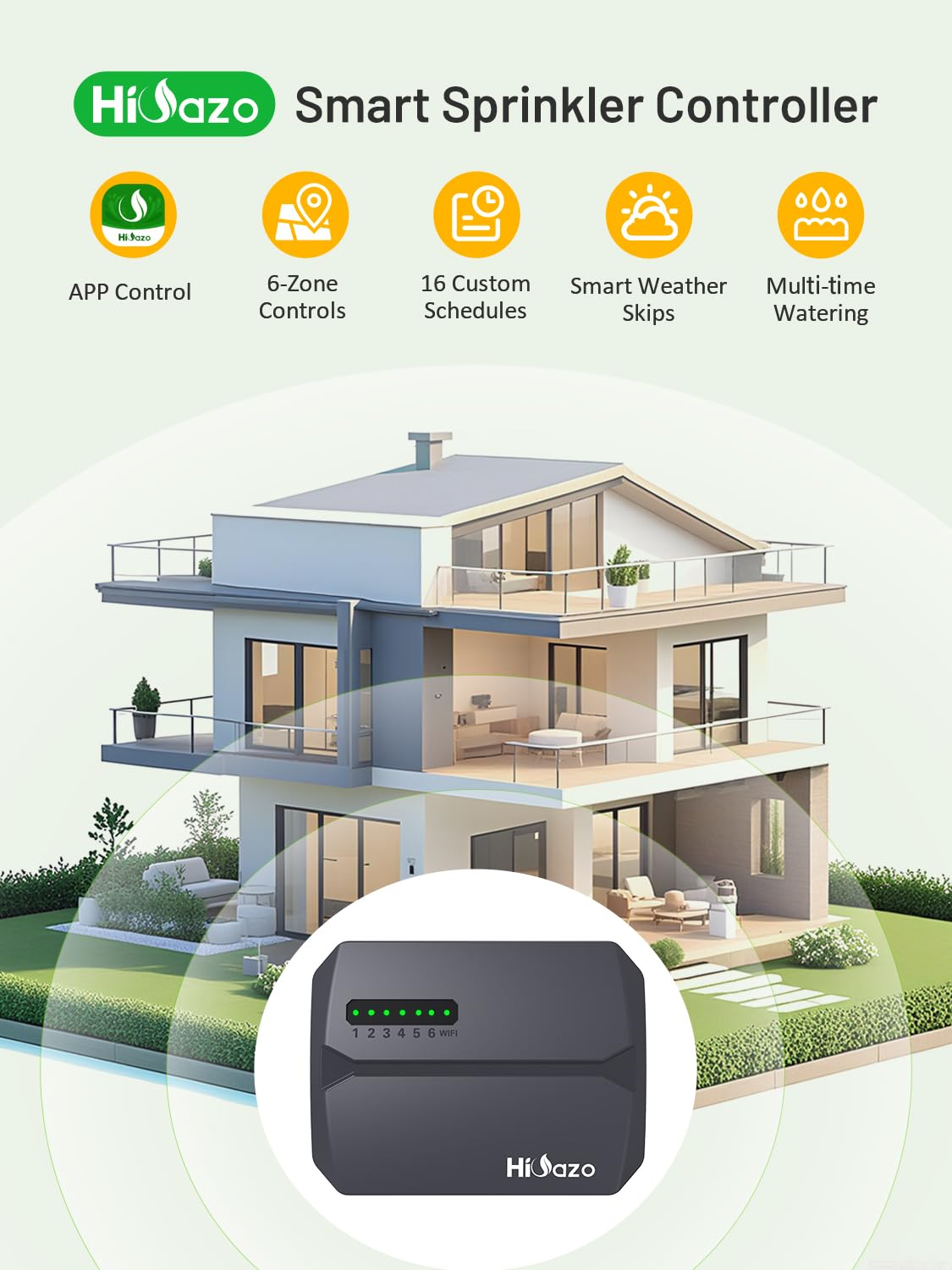 Programmateur d'Arrosage WiFi 6 Zones, Contrôleur d'Irrigation Intelligent avec Détection Météo