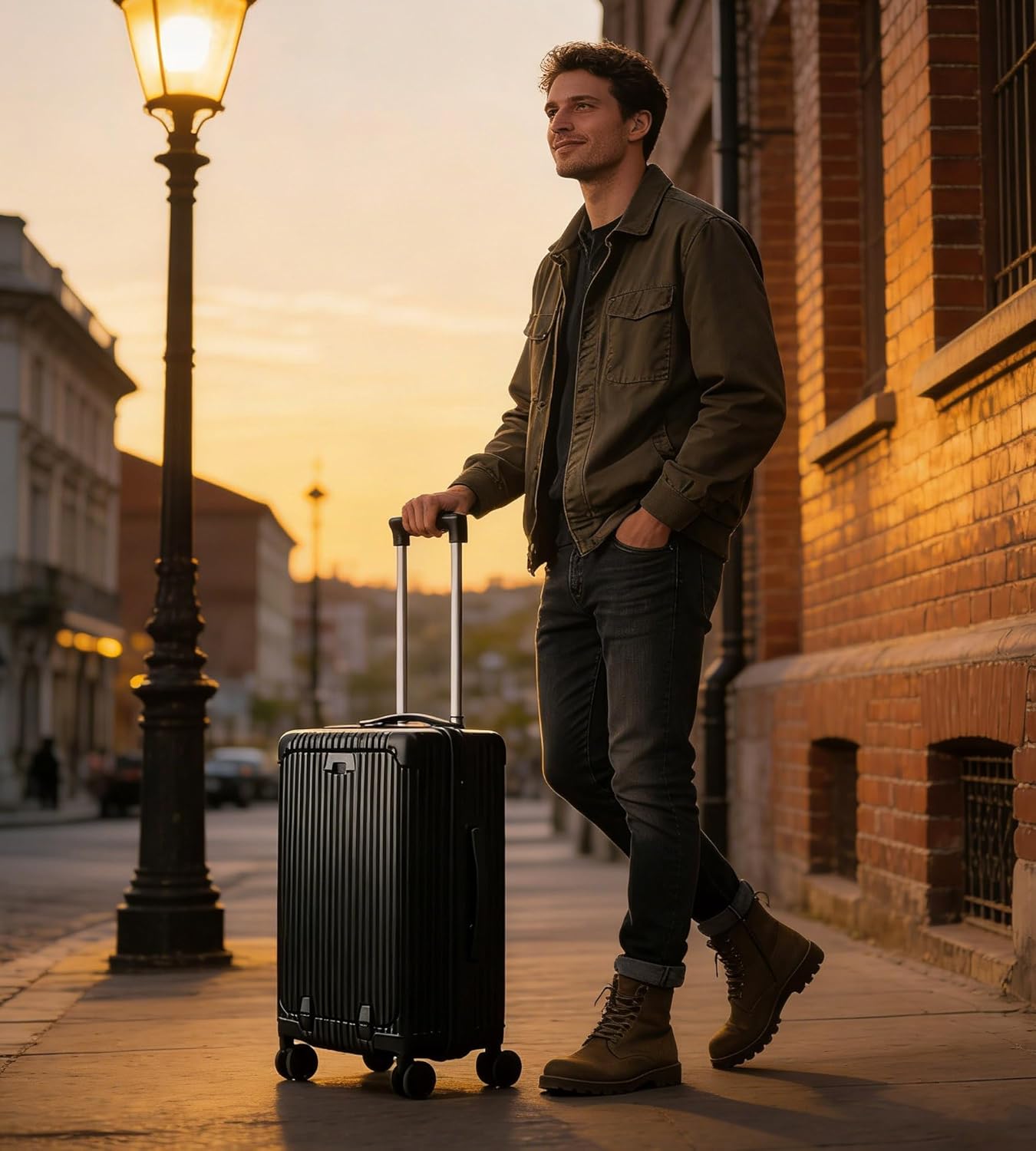 feilario 20in Hardside Spinner Wheel Luggage with Zipper Closure, Built-In TSA lock Carry on Suitcase, with Cup Holder & USB Port & Phone Holder Black(with zipper closure, 20in) - Image 7