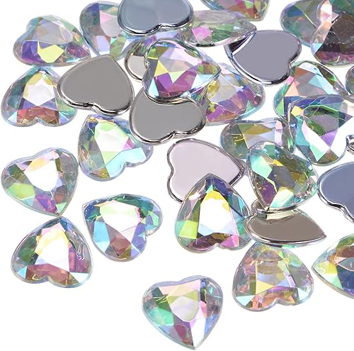 MECCANIXITY 40 piezas de diamantes de imitación acrílicos de corazón de 0.59 pulgadas (0.591 in) con parte trasera plana, gemas de plástico para