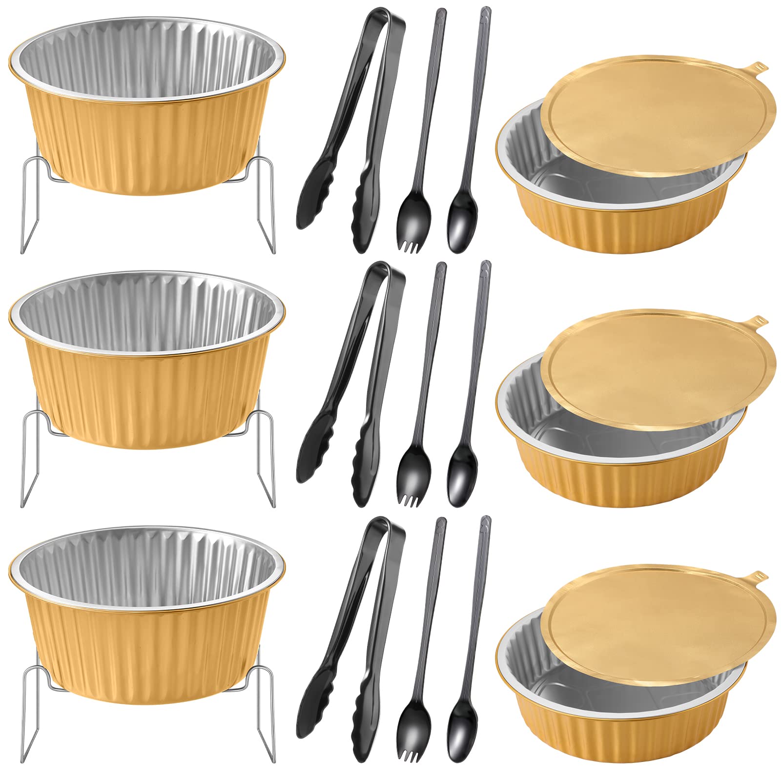 Meanplan 6 Set Disposable Chafing Dishes Buffet Set Chafer Wire Racks Stand Kit Dish Serving Trays Food Warmer Catering Supplies Include Chafer Pans Serving with Utensils and Buffet Stand for Party