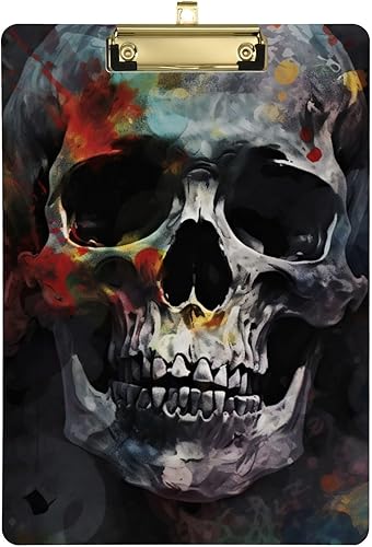 Miniatura 1 de Portapapeles de plástico de calaveras coloridas con gancho tamaño A4 12.5 X 9 pulgadas clip de plata para dibujo oficina