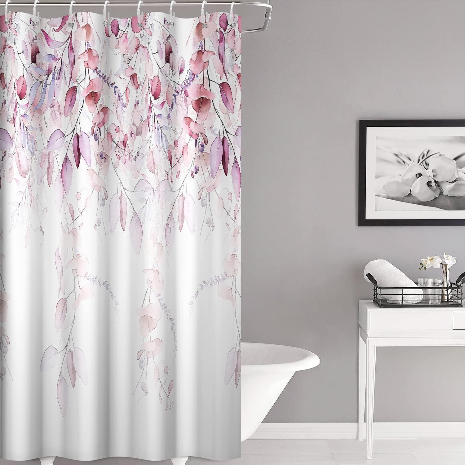 GCIREC Pink Eucalyptus Shower Curtain, Watercolor Pink