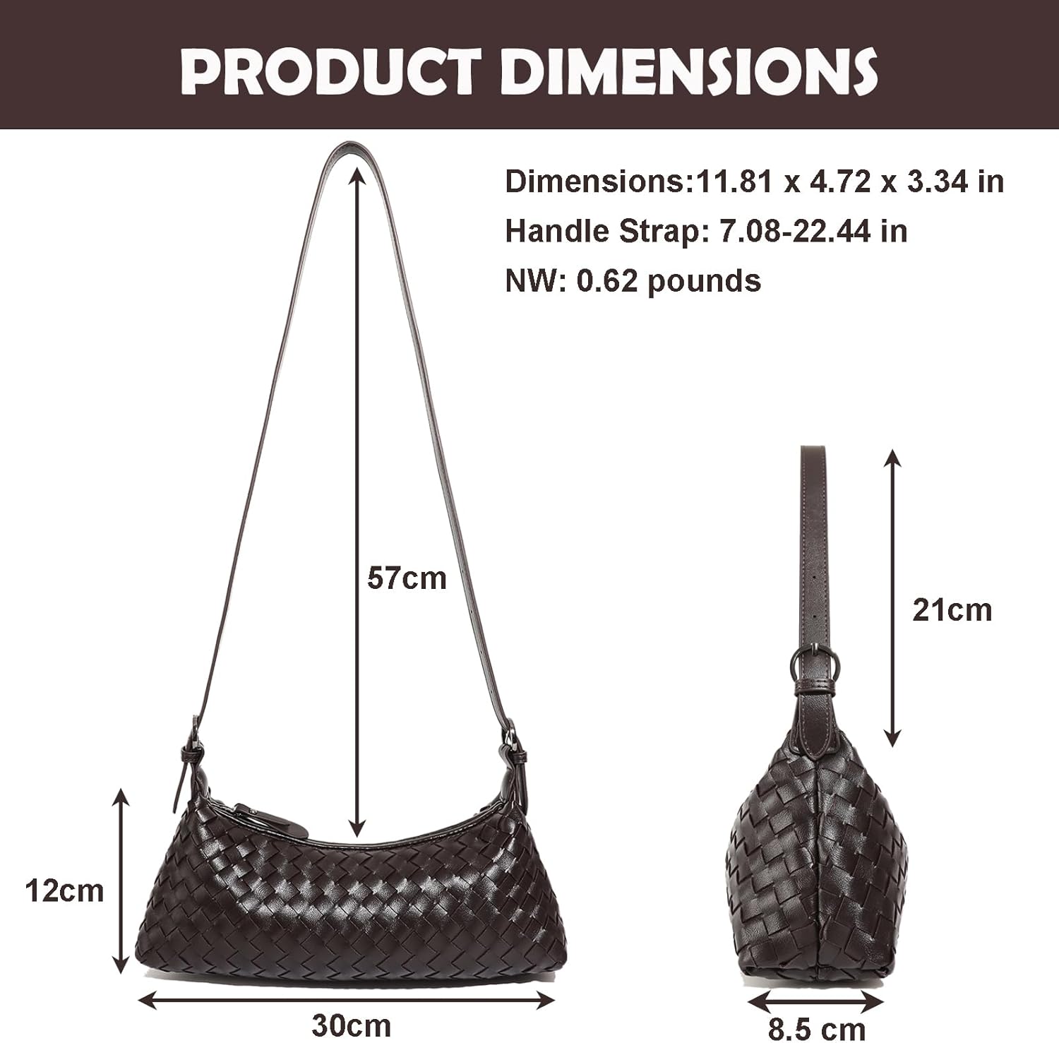 Shoulder Bags for Women, Woven Leather Crossbody Bag Small Hobo Cute Purse Tote Handbag Clutch, Coffee - Image 4