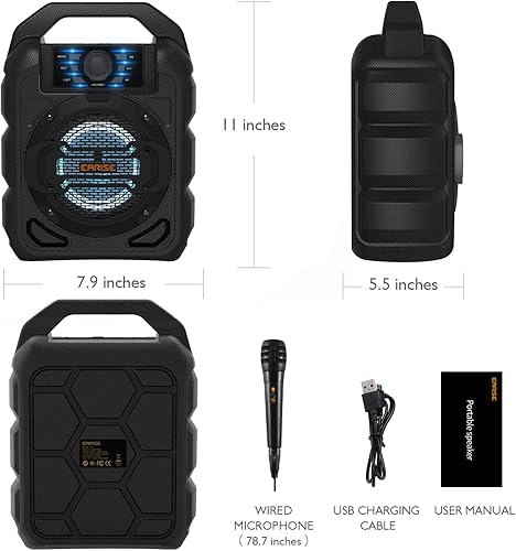 Miniatura 7 de EARISE Altavoz portátil T15 con sistema PA para niños y adultos con micrófono con cable, máquina de karaoke Bluetooth con luces, ligero, perfecto