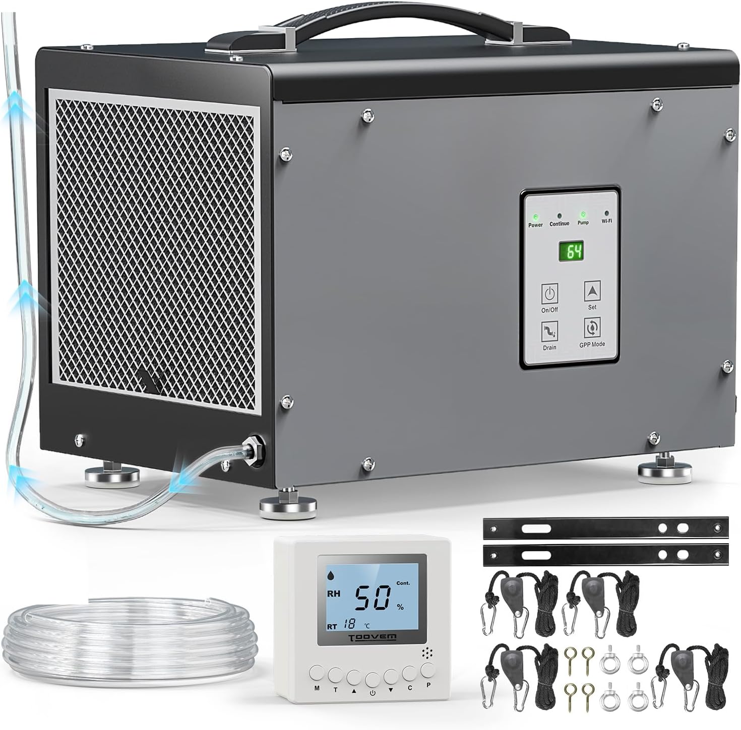 BaseAire70 Pints Crawl Space Dehumidifier with Pump for Commercial with Hanging Kit and Remote Controller