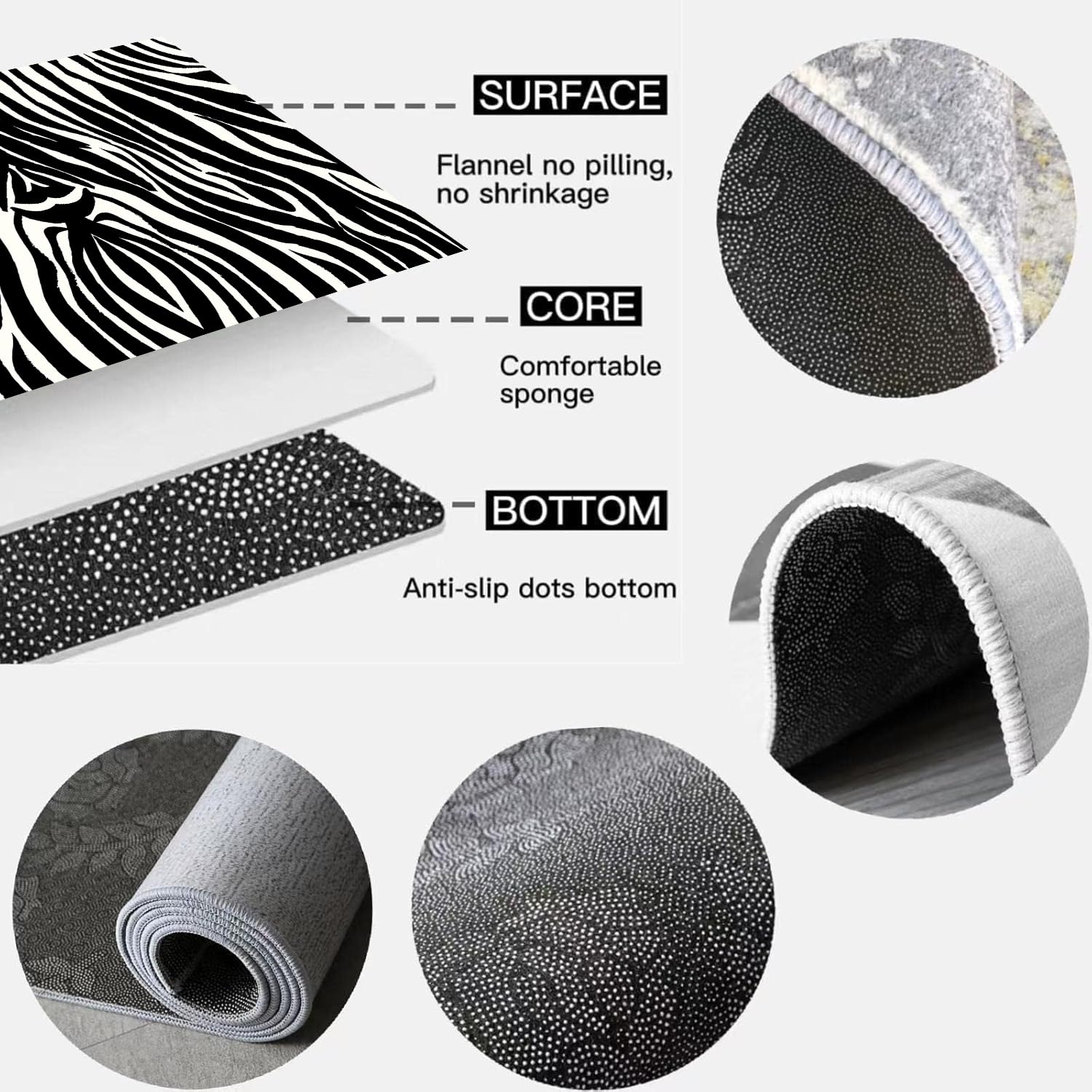 Zebra Läufer Teppich, 60x150cm Schwarz-Weiß Gestreift, Akzent Teppich für Eingangsbereich, Rutschfeste Fußmatte für Innenbereich, Tier Print, Waschbarer Teppiche für Küche, Wohnzimmer, Schlafzimmer