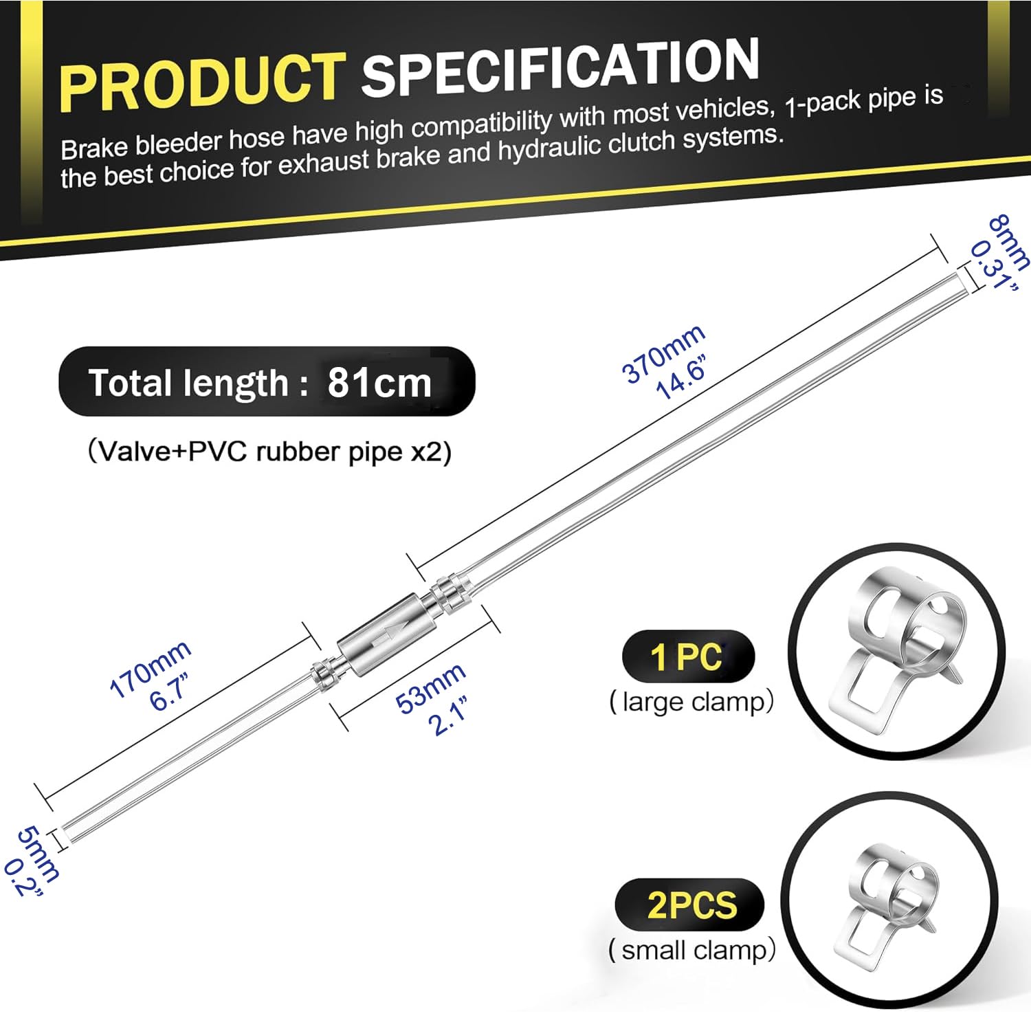 Greluma Tubo spurgo freni motocicletta,Kit di spurgo della valvola di ritegno unidirezionale con tubo e morsetto,Accessori universali motociclette,strumenti per spurgo per frizione e freno idraulico