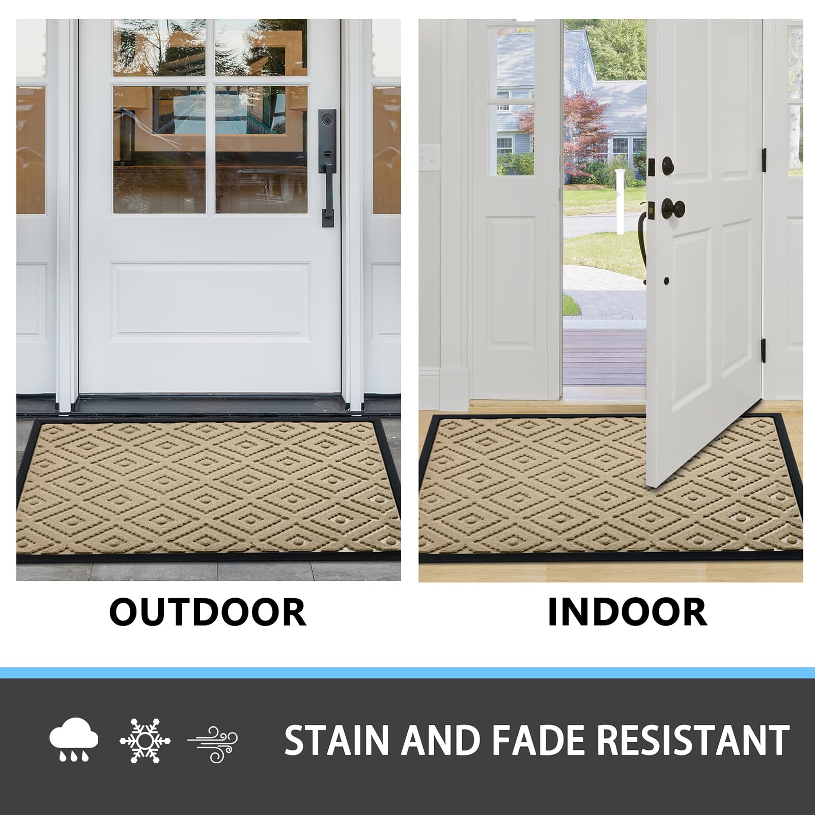REFETONE Door Mats Outdoor, Heavy Duty Non Slip Rubber Outdoor Mat for Front Door, Low Profile Waterproof Outdoor Doormats for Outdoor Entrance, Easy Clean, Stain and Fade Resistant, 24x36, Beige