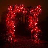 Vista 78 de RUICHEN Guirnalda de luces LED con cable plateado de 99 pies, 300 luces LED con carrete, color naranja