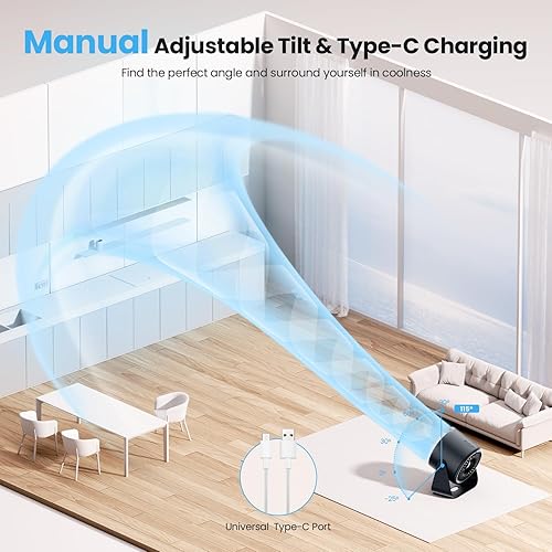 Miniatura 5 de WSKEN Ventilador de escritorio con batería, pantalla digital silenciosa, ventilador portátil para oficina, dormitorio, cocina, hogar, al aire libre,