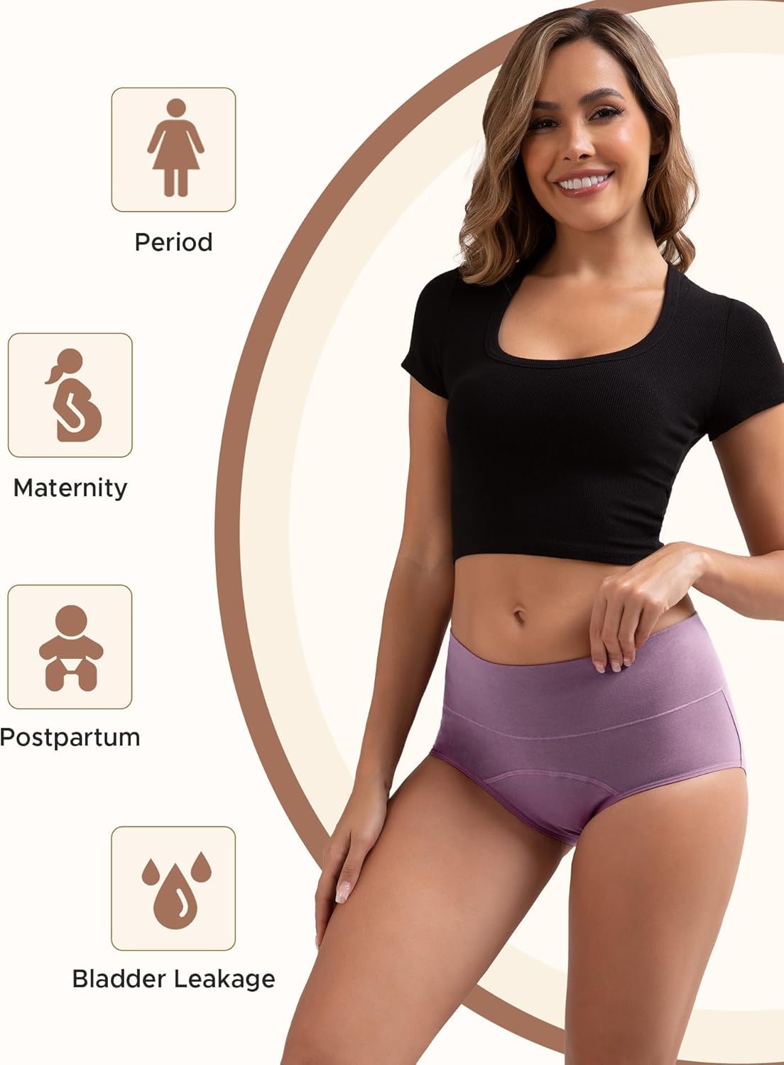 INNERSY Period Underwear for Women Leakproof High Waisted Menstrual Cotton Panties 3 Pack - Image 5