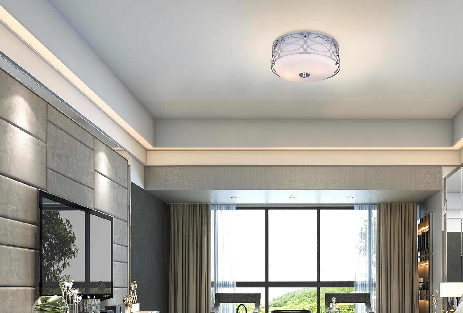 Canarm Drake 2-Light Flush Mount Ceiling Light, 12-Inch Chrome Finish with Opal Glass Shade, Modern Lighting for Bedroom, Hallway, or Entryway