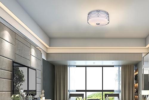 Miniatura 4 de Canarm Drake - Lámpara de techo empotrada de 12 pulgadas, 2 luces, acabado cromado con pantalla de vidrio opal, iluminación moderna para dormitorio