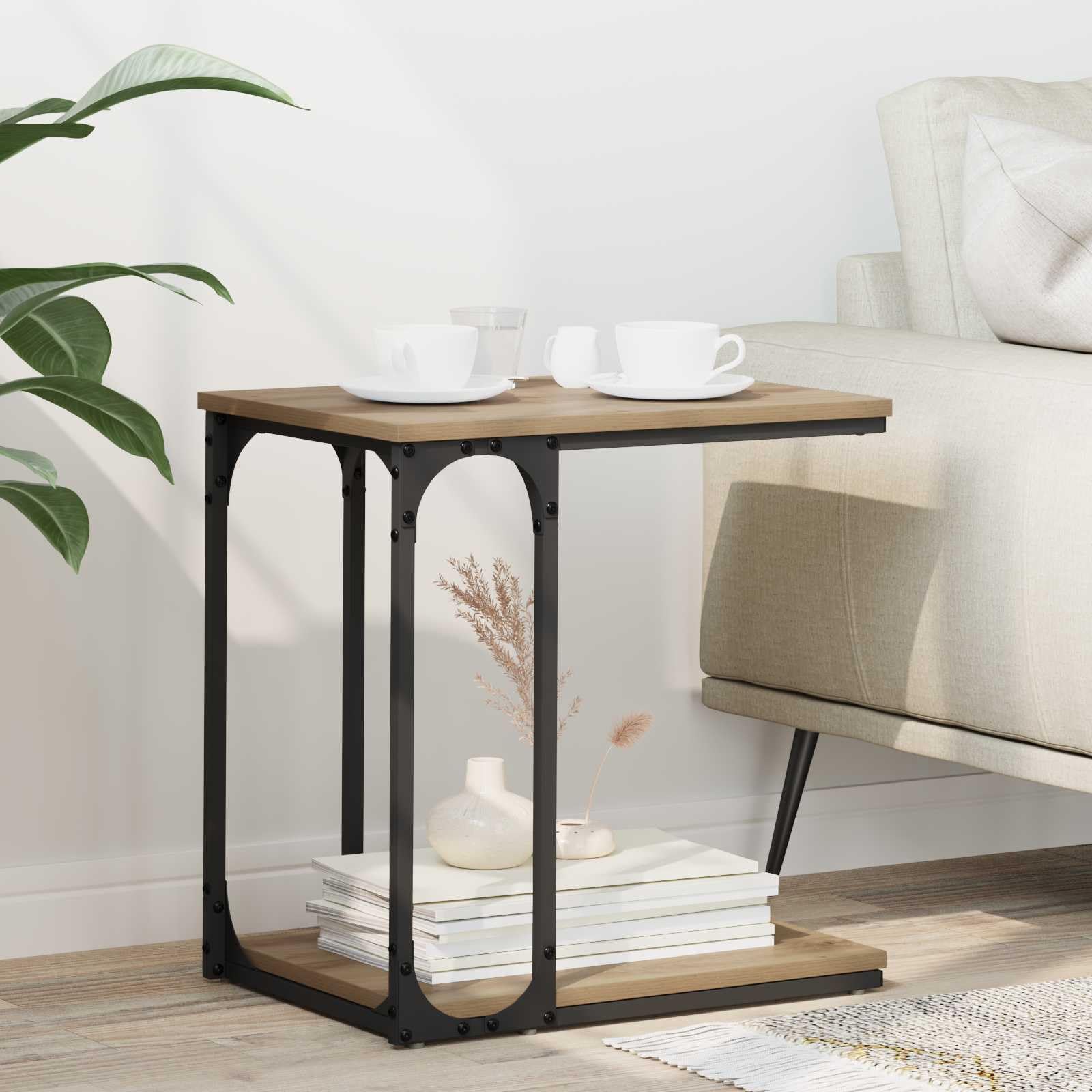 Table d'appoint pour salon et chambre avec rangement en bois et métal noir moderne