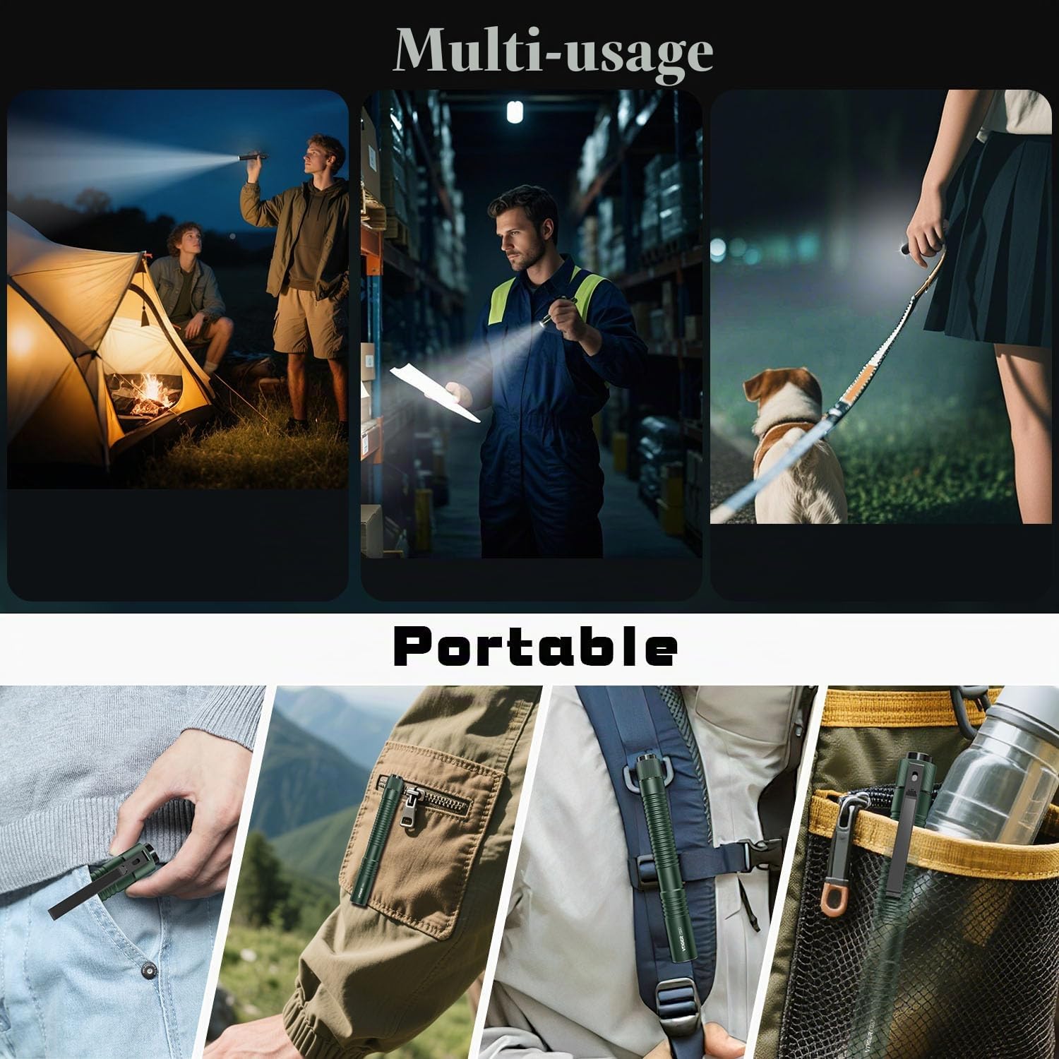 VTIGER T2A Lampe Torche EDC Compacte 1500 Lumens – LED Rechargeable AA, Super Lumineuse avec Interrupteur Arrière Tactique et Aimant pour Camping, Randonnée, Extérieur, Maison, Urgences