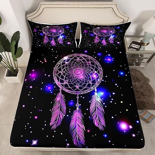 Homewish Dreamcatcher - Juego de sábanas bajeras bohemias con mandala de 2 piezas con 1 funda de almohada, juego de sábanas bajeras de poliéster