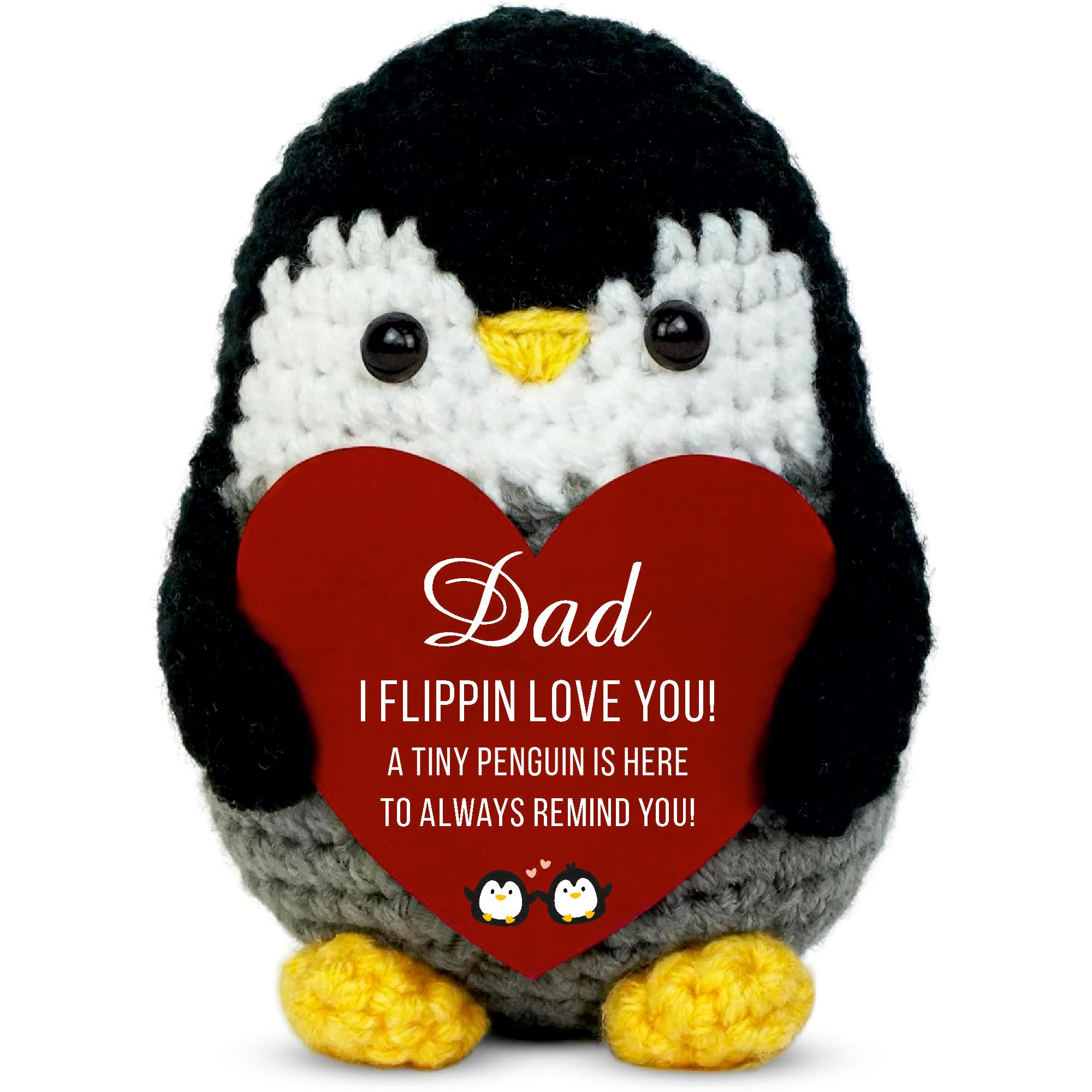 Fathers Day Dad Gifts from Daughter Son Wife, Handmade Crochet Mini Penguin Birthday Gifts for Dad Bonus Step, Funny I Love You Gift for Dads Birthday Father‘s Day Emotional Positive Small Cute Decor