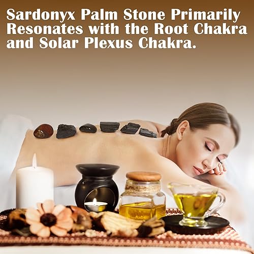 Miniatura 4 de Orientrea 2 piedras de palmera de ágata con bandas de sardonyx para bolsillo, piedra energética de bolsillo de cristal curativo suave