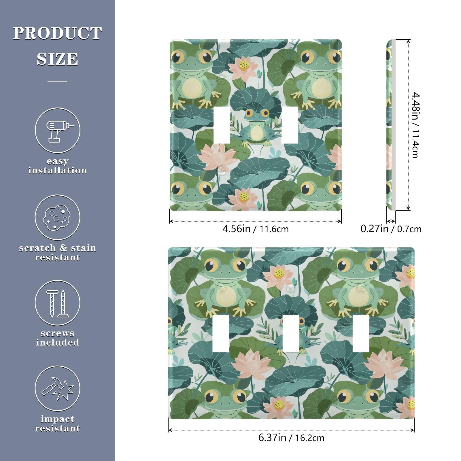Light Switch Cover Cute Frog Lotus Wall Plates for Electrical Outlets 3 Gang 202b5795