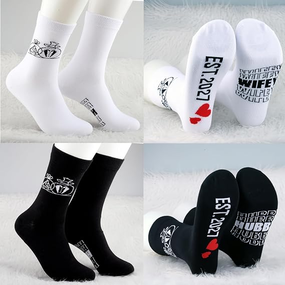 MBMSO Couples Socks Set Newlyweds Gift Socks Hubby and Wifey Est. 2026 Wedding Gift for Bride and Groom Socks Engagement Gift