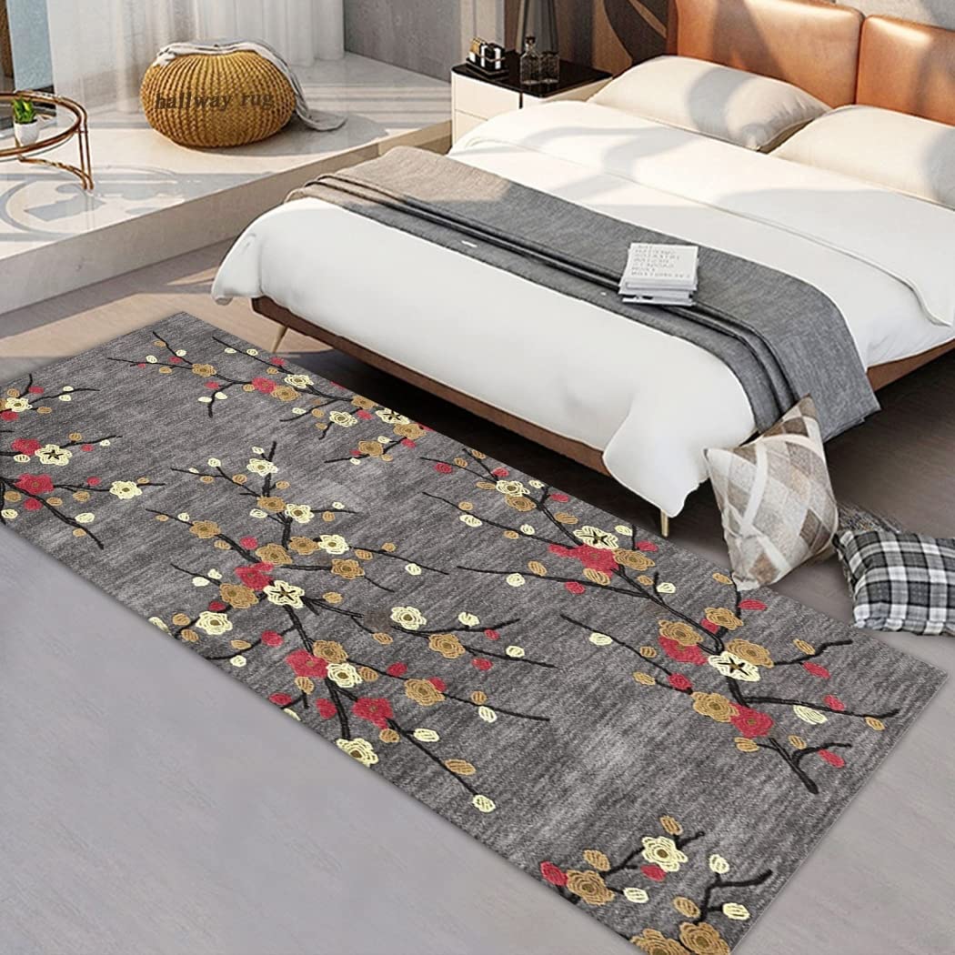 Tapis Cuisine，3D Fleur Tapis de Couloir Marron Tapis Cuisine Devant evier Lavable antiderapant Tapis Entree Interieur Long Tapis Chambre Adulte Marron,80x150cm