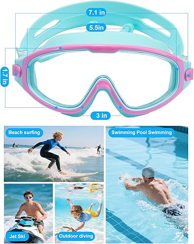 Miniatura 6 de Swim Goggle Kids,Leak-Proof,Anti-Fog Pool Glasses,Wide View Swimming Goggles for 3-14,With Ear Plugs and Nose Clip Rosado/Verde,Negro -,Color