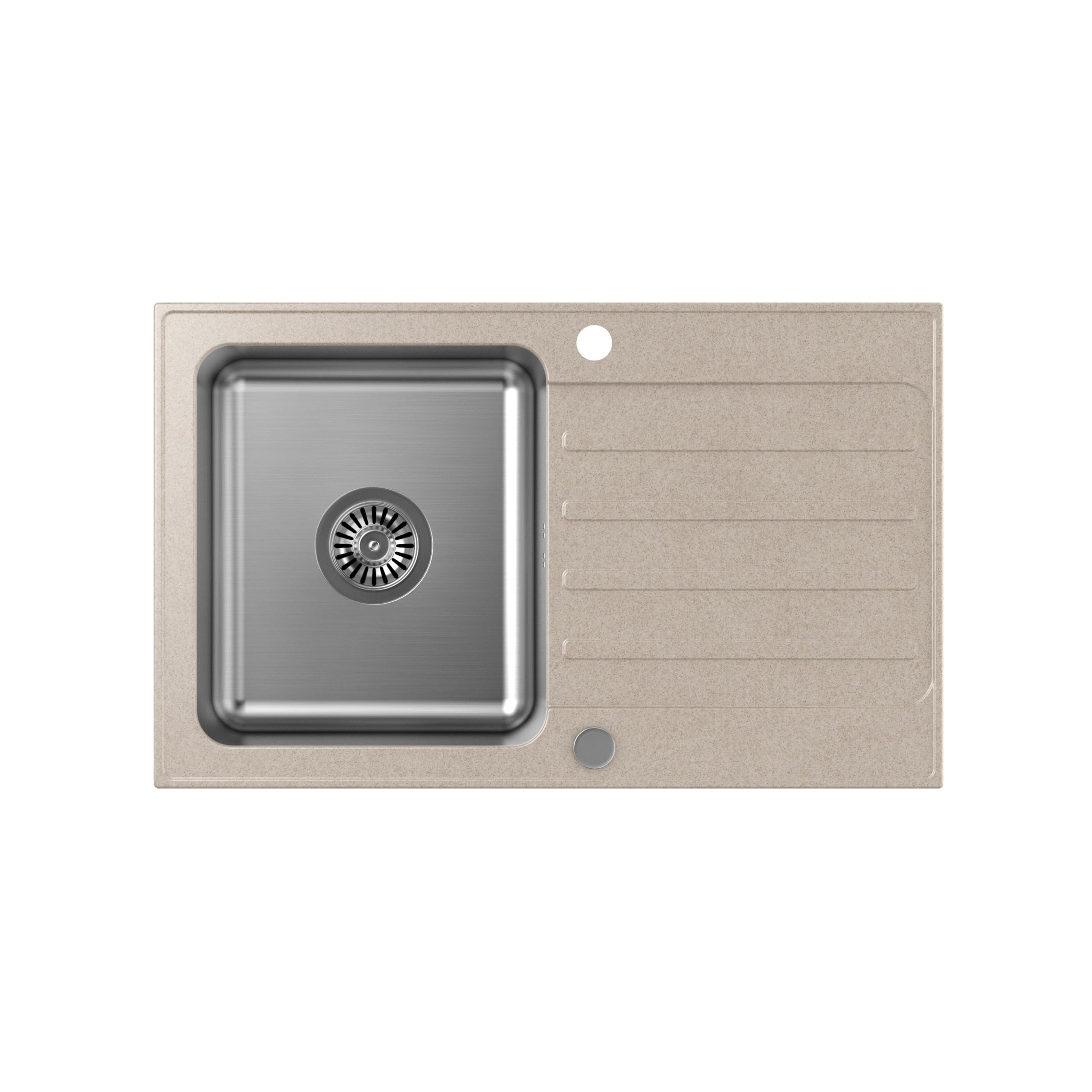 QUADRON Fregadero Beige | tamaño 78 x 48 cm | fregadero de acero inoxidable KENNETH 111 Fregadero de cocina de un seno | granito y acero inoxidable | con sifón y tapón de rosca | con escurridor