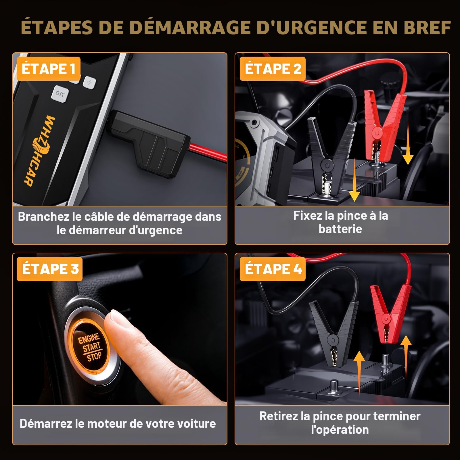 Booster Batterie Voiture 150PSI Compresseur 12V Jump Starter Diesel | Puissance 9000A PowerBank USB Pinces Sécurité LED Lumière Écran LCD pour Essence Moto Camion Hiver Voyage
