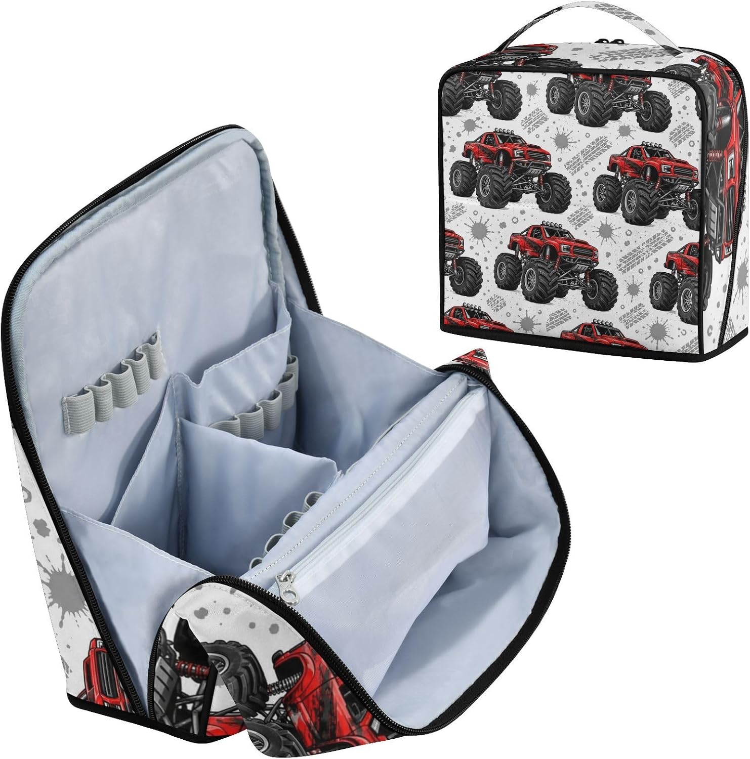 Emelivor Truck Cars Makeup Bag Stand Up Travel Toiletry Bag with Dividers
