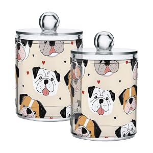 Qtip Holder with Lid Set 10oz Clear Glass Canister Apothecary Jars Bathroom Organizers Storage Accessories Vanity Containers Cartoon