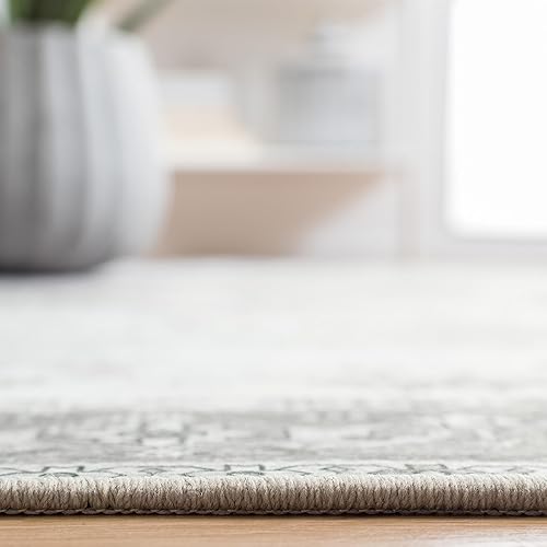 Miniatura 4 de SAFAVIEH Alfombra lavable Tucson Collection - Cuadrada de 5 pies, salvia oscura y marfil, antideslizante, ideal para zonas de alto tráfico en sala